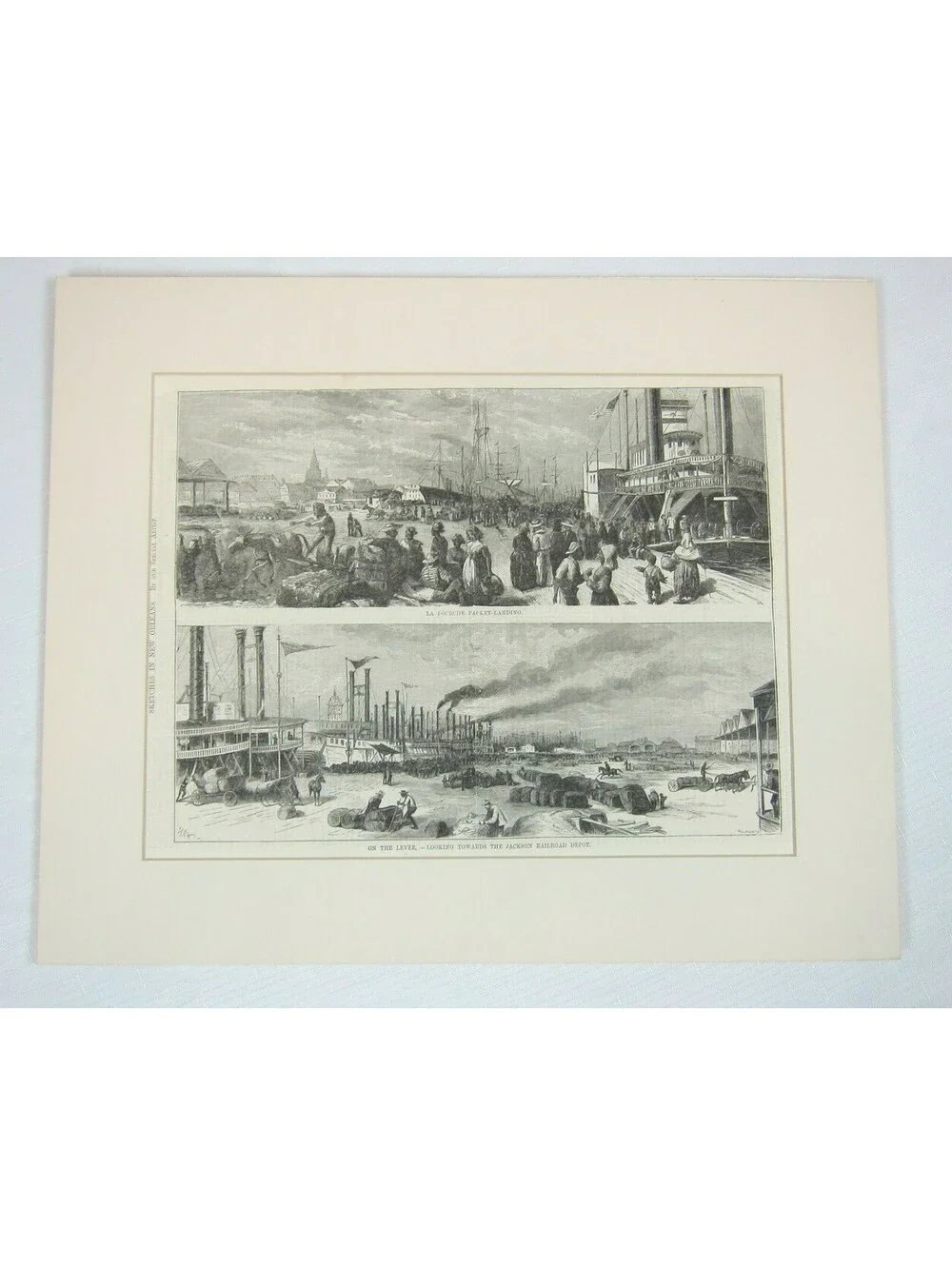 Antique 1871 Print Sketches New Orleans La Fourche Packet-Landing Railroad Depot